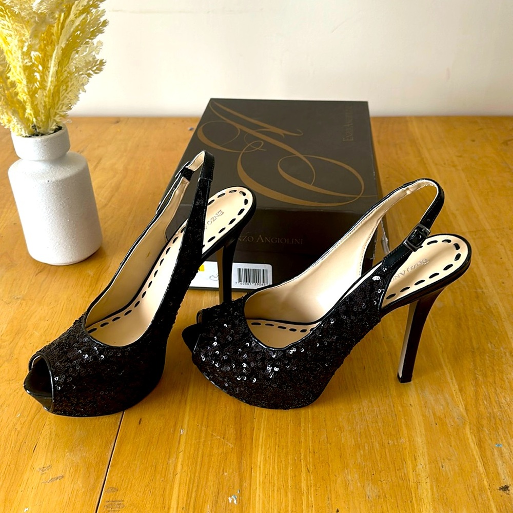 Enzo Angelina black sequin heels size 10